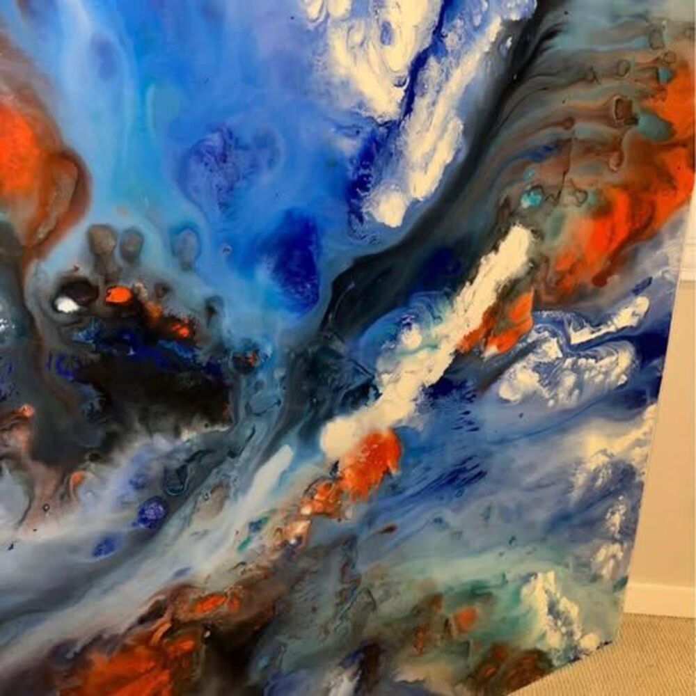 NEW Modern, Abstract Fluid Art Canvas Painting Limited Edition 48”x 48” (4ft x 4